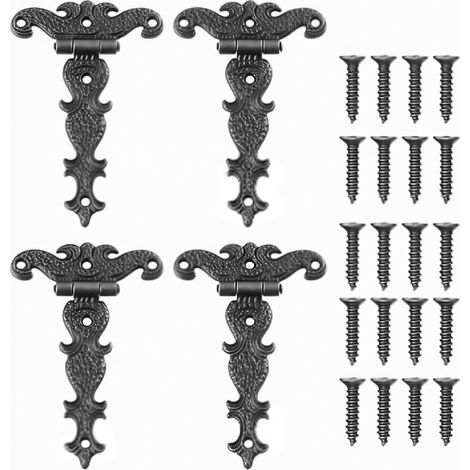 4 Pièces Charnières Vintage en Bronze Charnières Rétro en T, Charnières décoratives rétro sculptées, Charnières Pliantes en Bronze pour Portes, Armoires, Boîtes à Bijoux, Contient vis. (1/5)
