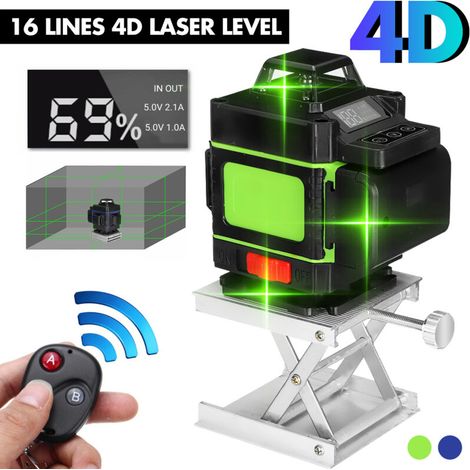Nivel láser 4D de 16 líneas, luz verde, nivelación automática de 360°, línea cruzada, pantalla LED