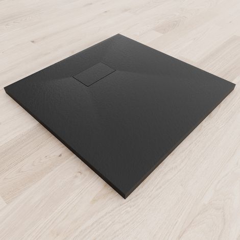 SMC Duschwanne Duschtasse mit Anti-Rutsch Flach mit Steinoptik Schwarz inkl. Ablaufgarnitur 80x80 cm (1/5)