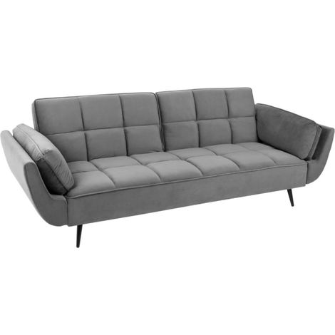 Divano dritto NEVISI grigio – Divano scandinavo trasformabile in velluto con piedi in metallo nero
