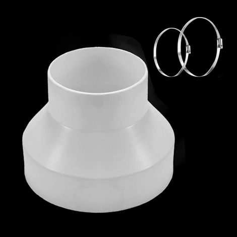 Réducteur de Conduits 150mm à 100mm en ABS Avec 2 colliers en acier inoxydable Adaptateur Universel pour Tuyau de Ventilation Connecteur de Réduction