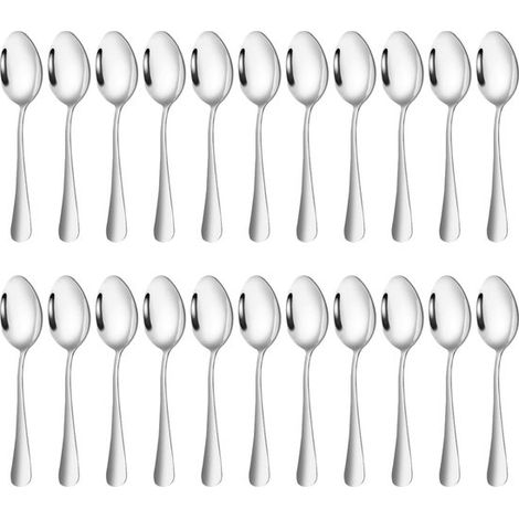 Juego de 24 cucharas de acero inoxidable para café, té y postres - Cucharas pequeñas para el hogar y restaurantes (13,7 cm, color plata) (1/5)