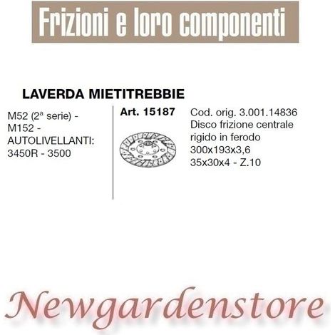 Kupplungsscheibe 15187 LAVERDA MIETITREBBIE M52 152 selbstnivellierend 3450R 3500