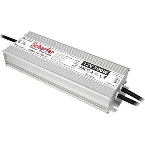 Transformateur LED 220V 12V étanche 300W IP67 25A – Protection surcharge et court-circuit – Efficacité 86% pour projets d'éclairage - SCH-300-12