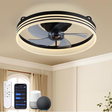 Ventilateur de plafond intelligent avec éclairage, profil bas de 50 cm (20 pouces), 6 vitesses, pour chambre, salon, terrasse (1/5)