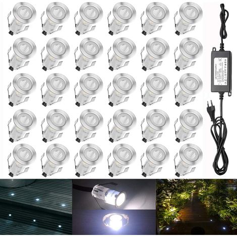 30 Mini Spot Exterieur Led Encastrable 0.4W/DC12V Etanche IP67 Luminaire Exterieur Décoration pour Terrasse, Patio,Escalier,Chemin,Jardin (Blanc Froid) (1/5)