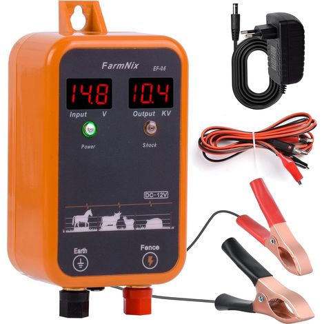 Électrificateur Clôture Électrique 12V avec affichage LED, 1J 230V pour portée 8 KM, pour petits animaux, volailles et animaux domestiques, idéal pour jardin, ferme et pâturage (1/5)