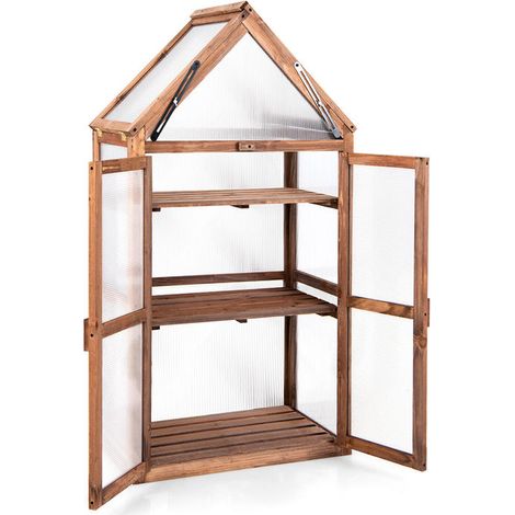 Protection Optimale des Plantes Serre de Jardin en Bois 3 Niveaux Panneaux Transparents pour Balcon et Terrasse (1/5)
