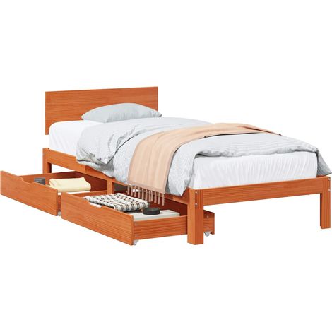 Estructura de cama 3 pcs Marrón cera Madera de Pino Macizo vidaXL (1/5)
