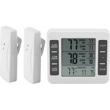 Thermomètre numérique pour réfrigérateur et congélateur avec alarme sonore et capteur sans fil, affichage Min/Max (1/4)