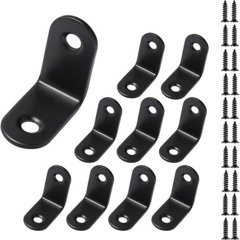 Lot de 20 équerres d'angle noires à angle droit à 90 degrés en acier inoxydable en forme de L avec vis et petits supports de 30 mm (1/5)