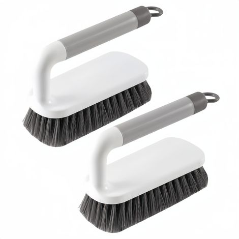 Brosse de nettoyage robuste avec manche, adaptée aux douches, salles de bains, tapis, cuisines et baignoires lot de deux (gris)