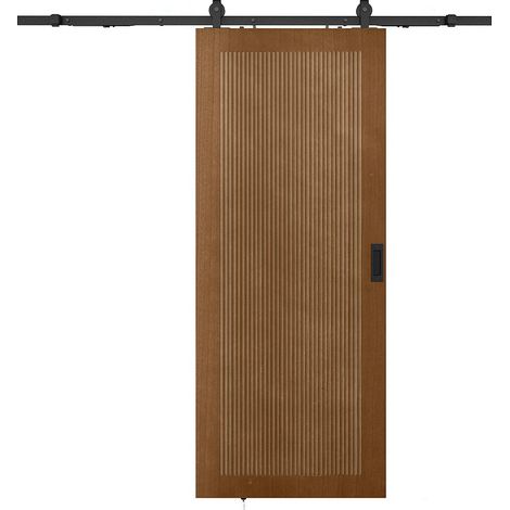 Porta scorrevole con sistema esterno muro H205 x L63 cm  in MDF e Legno Naturale scuro - SANDORA