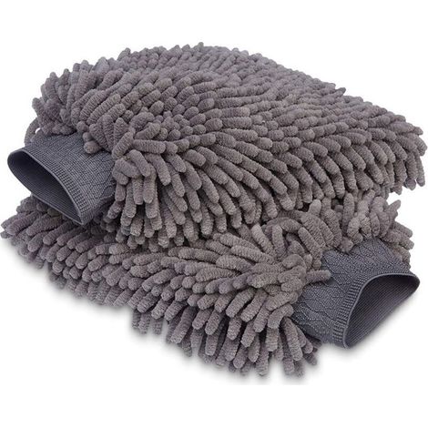 Guanto per lavaggio in microfibra, panno di lusso per la pulizia dell'auto, confezione da 2, grigio, 30 cm di lunghezza x 20 cm di larghezza (1/4)