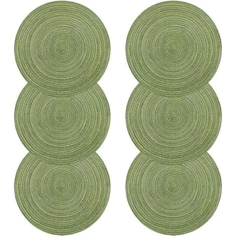 Lot de 6 Sets de Table Ronds Tressés Coton Résistants Chaleur 38cm Salle à Manger Vert