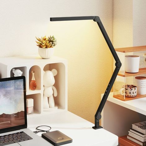 Schreibtischlampe, Helligkeit und Farbe einstellbar, Metallklemme, 96 LEDs, schwarz