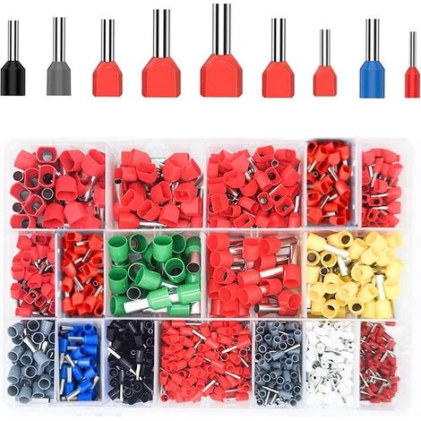 1200 Pièces Embouts de Cablage, 0.5-16mm² Cosses et Kits, Embouts de Câble Isolés Double, Cosse à Sertir Viroles Connecteur pour Connexion de Fils, Pince Électricien (1/5)