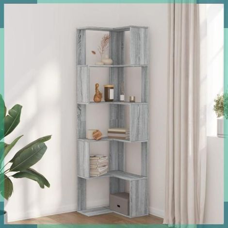 Bibliothèque d'angle - 5 niveaux - Sonoma gris - Bois d'ingénierie - 50 x 50 x 179 cm (1/5)