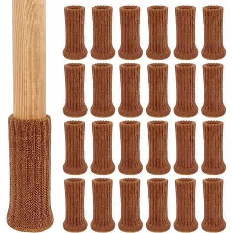 Chaussettes de protection pour pieds de chaise, lot de 24, chaussettes élastiques tricotées pour meubles, protège-sols pour pieds de chaise, diamètre 2,5 à 5 cm, marron (1/3)