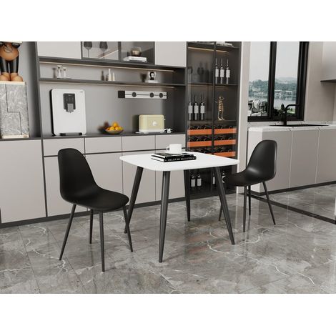 Aspen Tapered Legs Square Dining Table and 2 Curve Plastic Seat Chairs with Metal Legs - Black/White - Flat Packed