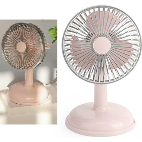 Petit ventilateur électrique portable, simple et vintage, rose clair, rechargeable par USB, idéal pour l'été. (1/5)