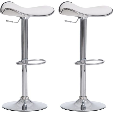 Lot de 2 tabourets de bar en synthétique blanc pieds métal chromé pivotant et hauteur réglable TDB10307