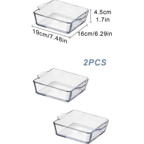MINZHI Lot de 2 mini plats à four en verre transparent - Capacité : 0,8 l - Plat à four carré - Pour four, micro-ondes et lave-vaisselle (1/4)