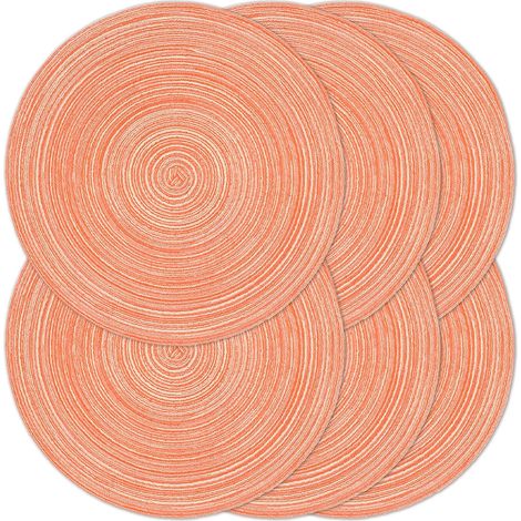 Lot de 6 sets de table ronds tressés de 38,1 cm pour tables de salle à manger, tissés naturels, rustiques, résistants à la chaleur, pour Thanksgiving (orange clair, 6)'Orange Clair 6 pcs'Orange Clair' (1/5)