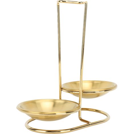 Support vertical pour louche, repose-cuillère, en acier inoxydable, facile d'accès, pour ustensiles de cuisine et casseroles chaudes, doré avec 2 assiettes. (1/5)