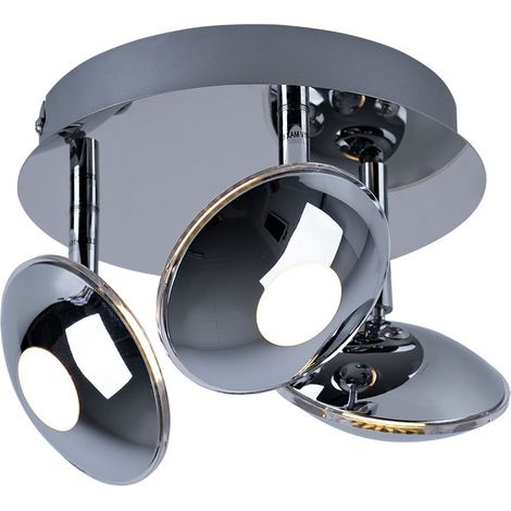 Deckenleuchte schwenkbar Spotrondell 3 Flammig Deckenlampe Chrom, Acryl satiniert, 3x LED 6W 350Lm warmweiß, DxH 20x15 cm