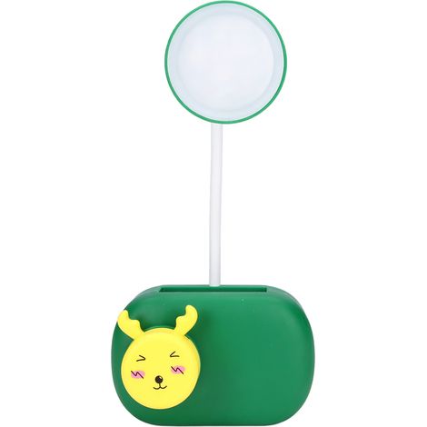 Lampe de bureau LED vert foncé avec capuchon jaune en forme de cerf, taille-crayon, lampe de lecture protégeant les yeux (1/5)