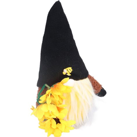 Gnome en peluche tournesol jaune décoratif, rembourrage en tissu représentant le printemps porte-bonheur, poupée sans visage pour décoration intérieure, noir (1/5)