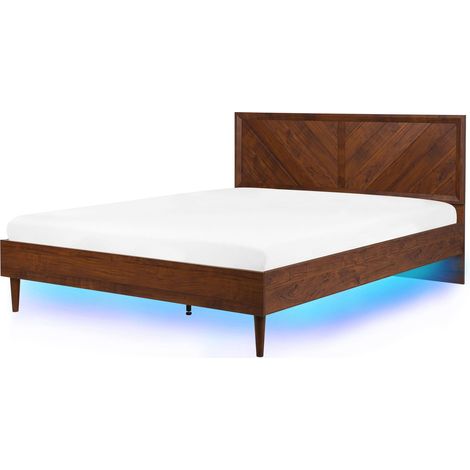 Letto Marrone Aspetto Legno con Rete a Doghe e Luci LED 180 x 200 cm Mialet (1/5)