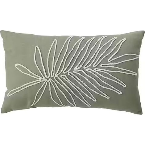 Coussin Déco Brodé "Mambo" 30x50cm Vert Olive (1/2)