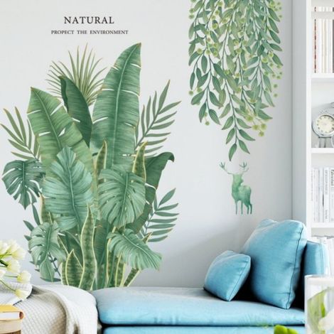 Sticker Mural Plante - PVC Imperméable 79,5 x 83,5 cm - Feuille de Bananier - Décoration Murale Chambre Salon - 1 Pièce (1/4)