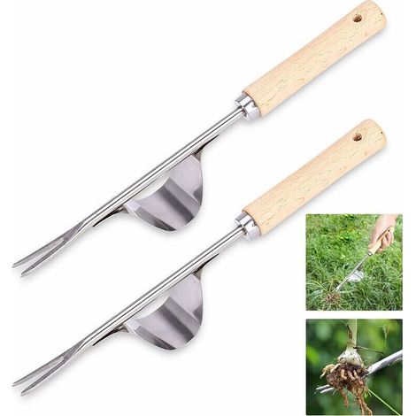 2Pièces Désherbeur à Main Jardin Désherbage En Forme de Y Extracteur avec Manche en Bois, pour désherbage repiquage plantation Outil de Fourche Jardinage (1/5)