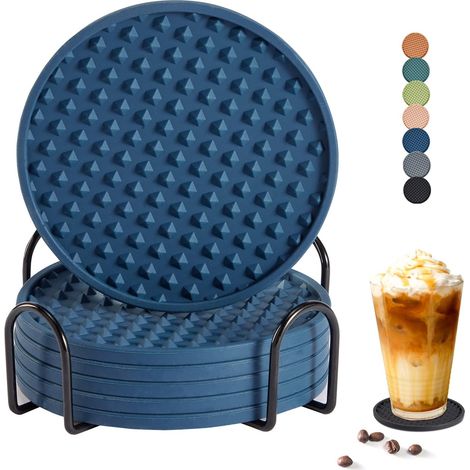 Lot de 6 sous-verres avec supports, protège-tables en silicone pour tous types de vaisselle, pour la décoration intérieure et les cadeaux de mariage. (1/5)