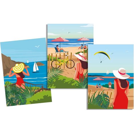 Lot de 3 Torchons 50 x 70 cm Vacances en bord de mer