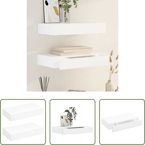 Étagère suspendue - Étagères murales avec tiroirs 2 pcs Blanc 48 cm (1/5)
