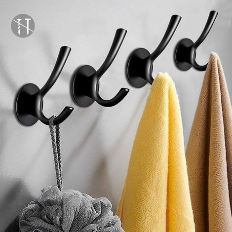 Bathroom towel hook set of 4, rustproof and waterproof adhesive hooks for robes and coats.