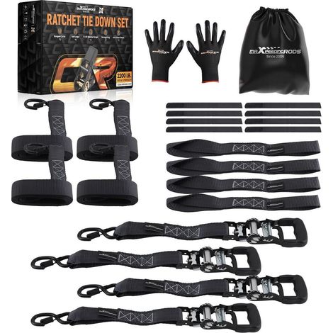 Ratschen Zurrgurte Set 4-teilig mit Soft Loops & S-Haken, 2.4m, 2362kg Bruchfestigkeit (1/5)