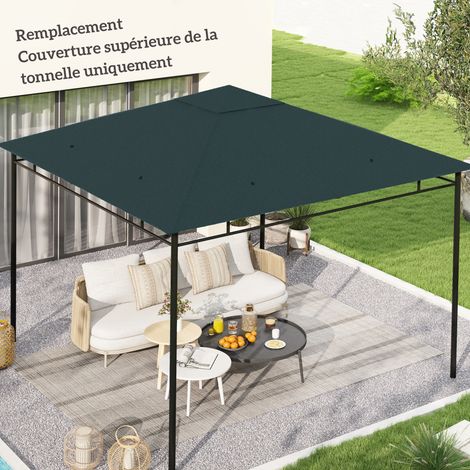 Toile de rechange pour pavillon tonnelle tente toit de remplacement gazebo de tissu jardin polyester haute densité 180 g/m² anti-UV 3 x gris