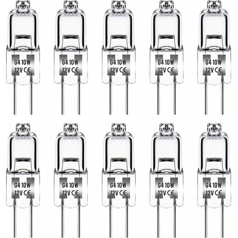 AMXCNOY G4 Halogenlampe, 12 V, 10 W, Warmweiß (3000 K), 150 lm, dimmbar, G4-Halogenlampe, klare Kapsellampe, 10er-Packung (1/4)