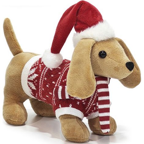 Cane Bassotto Natalizio Morbido H20 cm con vestito rosso Cappello e Sciarpa  a Babbo Natale e Maglioncino Lavorato a Maglia Pupazzo Peluche Decorativo per Casa,Feste idee regalo (1/4)