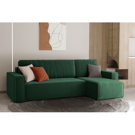 Ecksofa Schlafsofa Sofa MARIS Stoff Grün Ottomane Rechts (1/4)