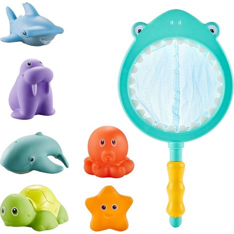 Poolspielzeug ohne Löcher (Schimmelresistent, 7-teiliges Set)  Fischernetz [inkl. 6 Tierfiguren]