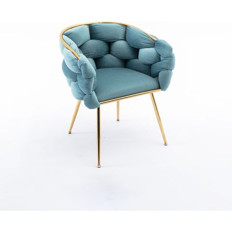 Poltrona moderna in velluto blu con struttura metallica dorata HOMVRA (1/5)