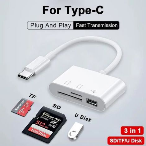 Lecteur Carte SD - Adaptateur OTG USB C - Compatible iPhone 15 Pro Max - Pour Cartes SD et Micro SD TF - 3 en 1 - 1 Pièce