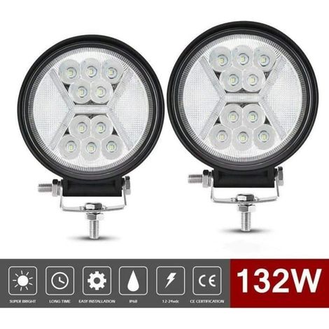 2 PCS Phare de Travail Led 12v, 132W Phares Longue Portee Led Moto 4x4 projecteurs antibrouillard LED Feux Travail Led de Recul (1/4)