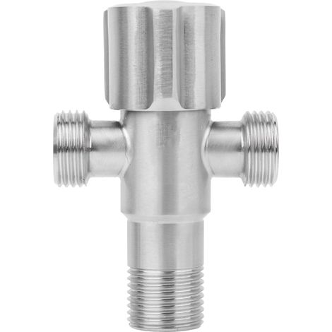 Robinet d'angle G1/2" en acier inoxydable pour salle de bain et cuisine, vanne d'arrêt d'eau, 1 entrée, 2 sorties (1/5)
